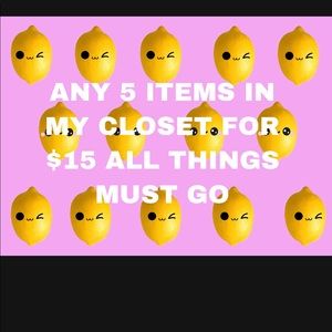 ANY 5 ITEMS FOR 15 DOLLARS EVERYTHING MUST GO